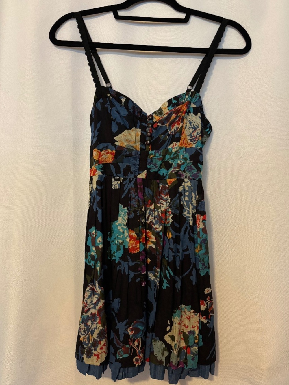 Free People Floral Mini Dress Size XS Blue Black Adjustable Straps